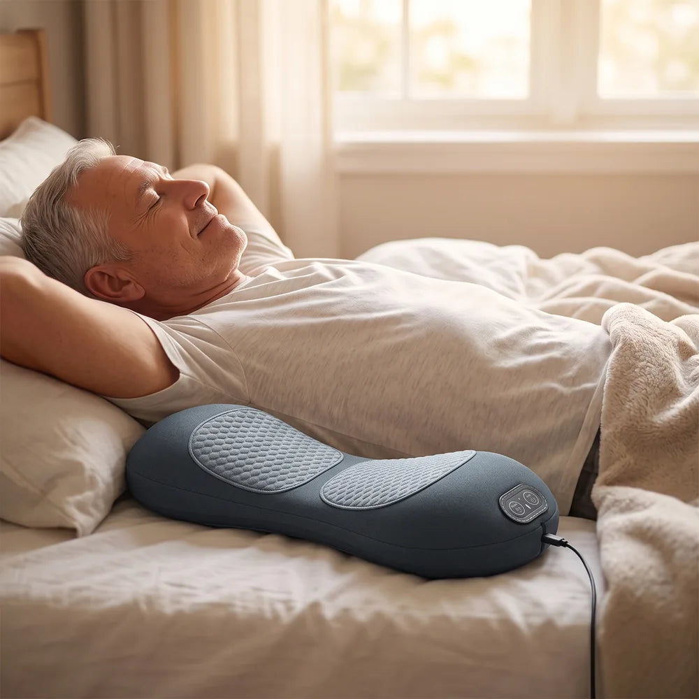 Mann entspannt im Bett mit dem OrthoLumba unter dem unteren Rücken